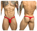Justin simon xsjbu02 red bulge thong with a small white label at the front in a comfortable fabric