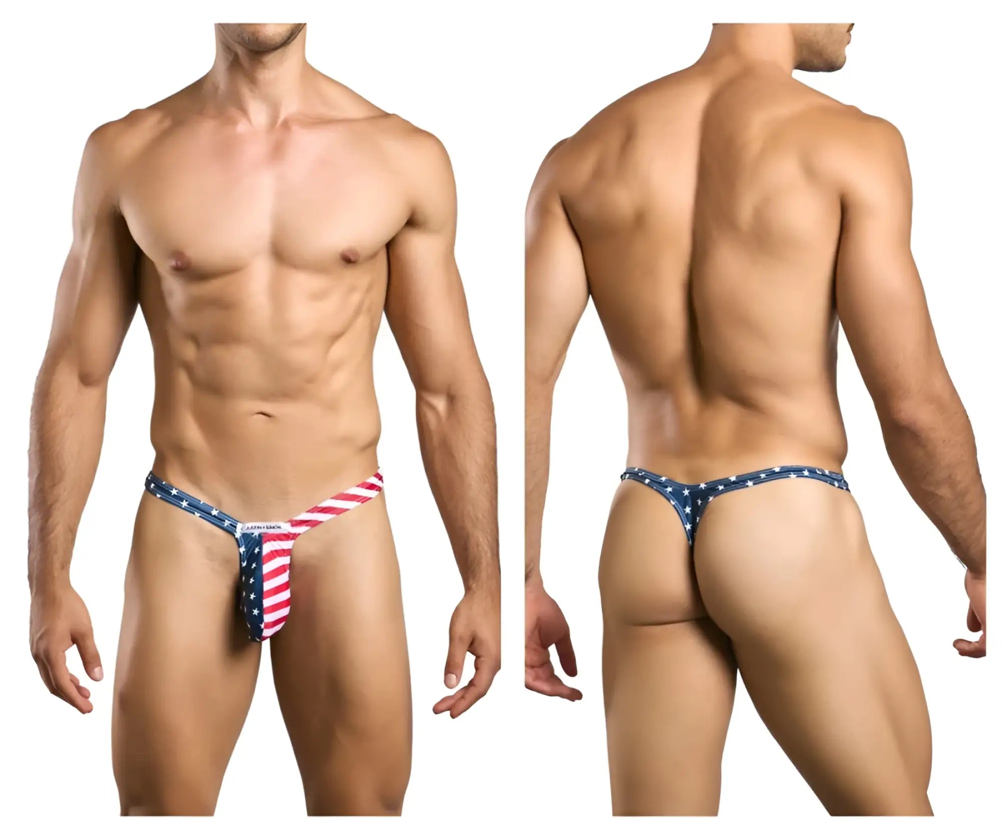 Justin simon xsjbu02 bulge thong in american flag colors featuring red white and blue patriotic design