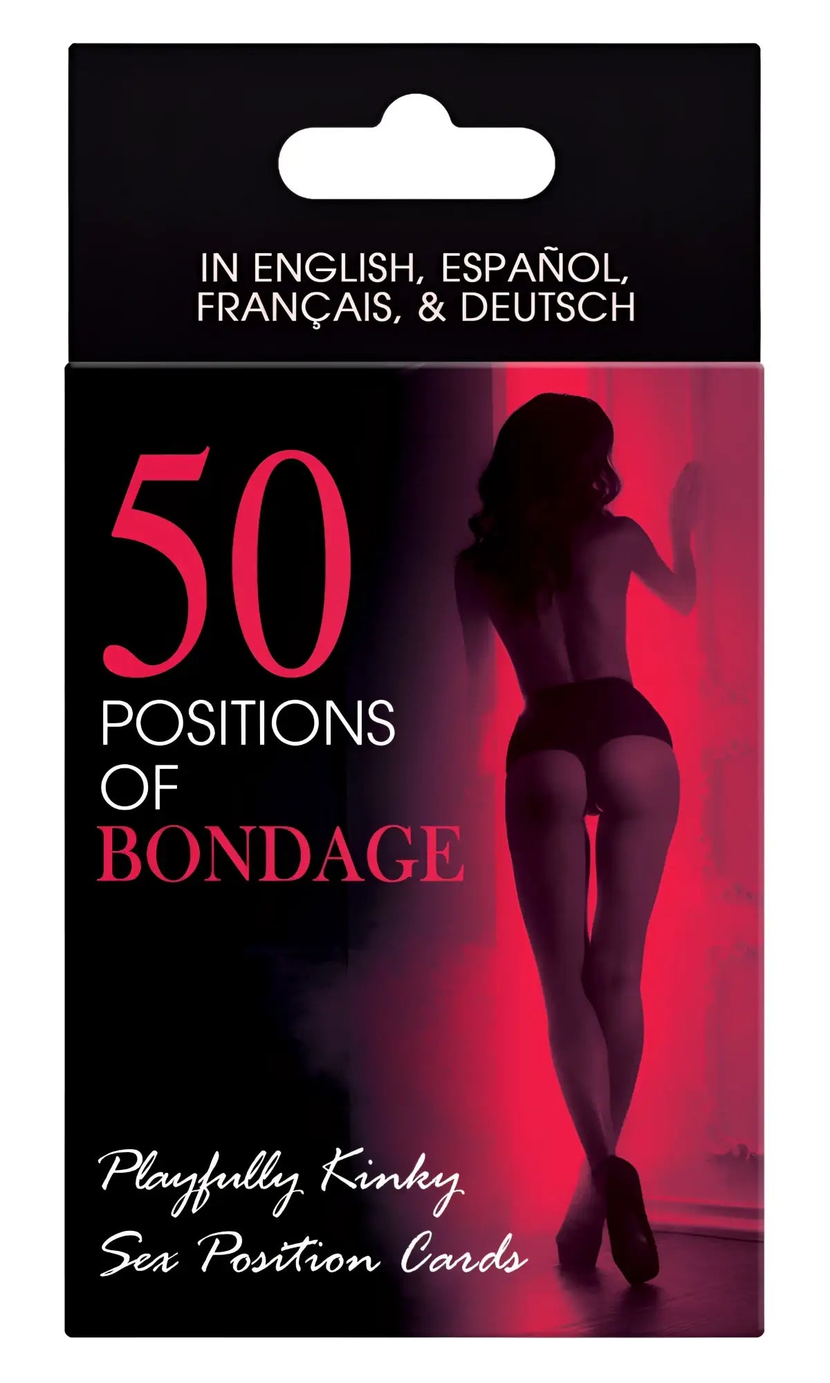 Red and black packaged set of 50 bondage position cards by kheper games for couples exploring bondage positions