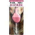 Kheper games f*ck you sucker pink strawberry flavored lollipop shaped like a hand giving the middle finger