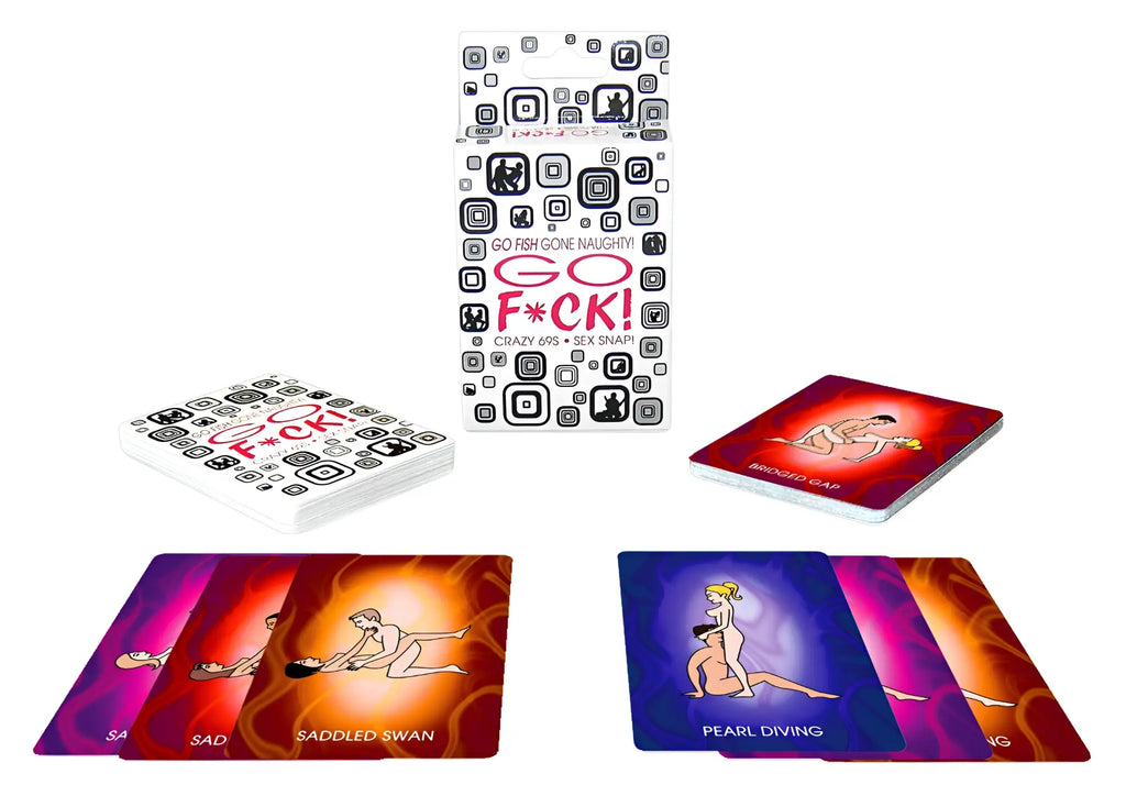 The Kheper Games Go F*ck adult card game features colorful glossy cards with provocative poses and bold text