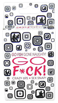 White cardboard box of kheper games go fuck card game with black and pink text and silhouette people in geometric squares