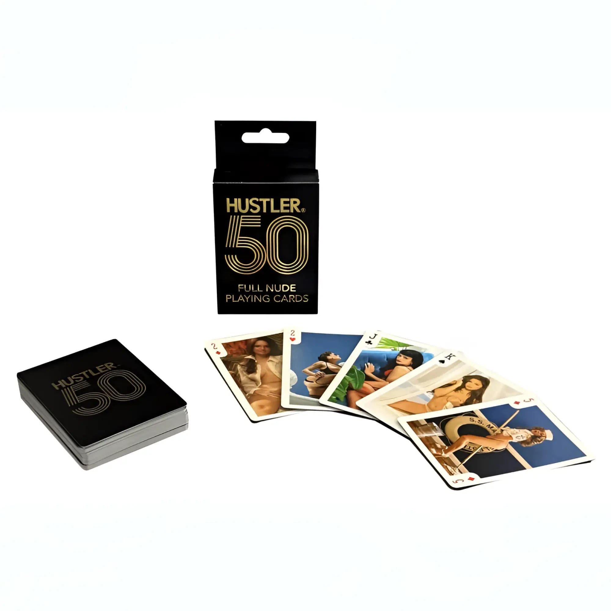 Black hustler 50 full nude playing cards by kheper games with glossy finish and gold foil lettering featuring full-body women