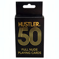 Black rectangular box with gold foil lettering containing 50 full nude hustler playing cards by kheper games