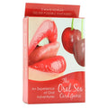 Red cardboard box of kheper games the oral sex card game featuring glossy lips and cherries on the front