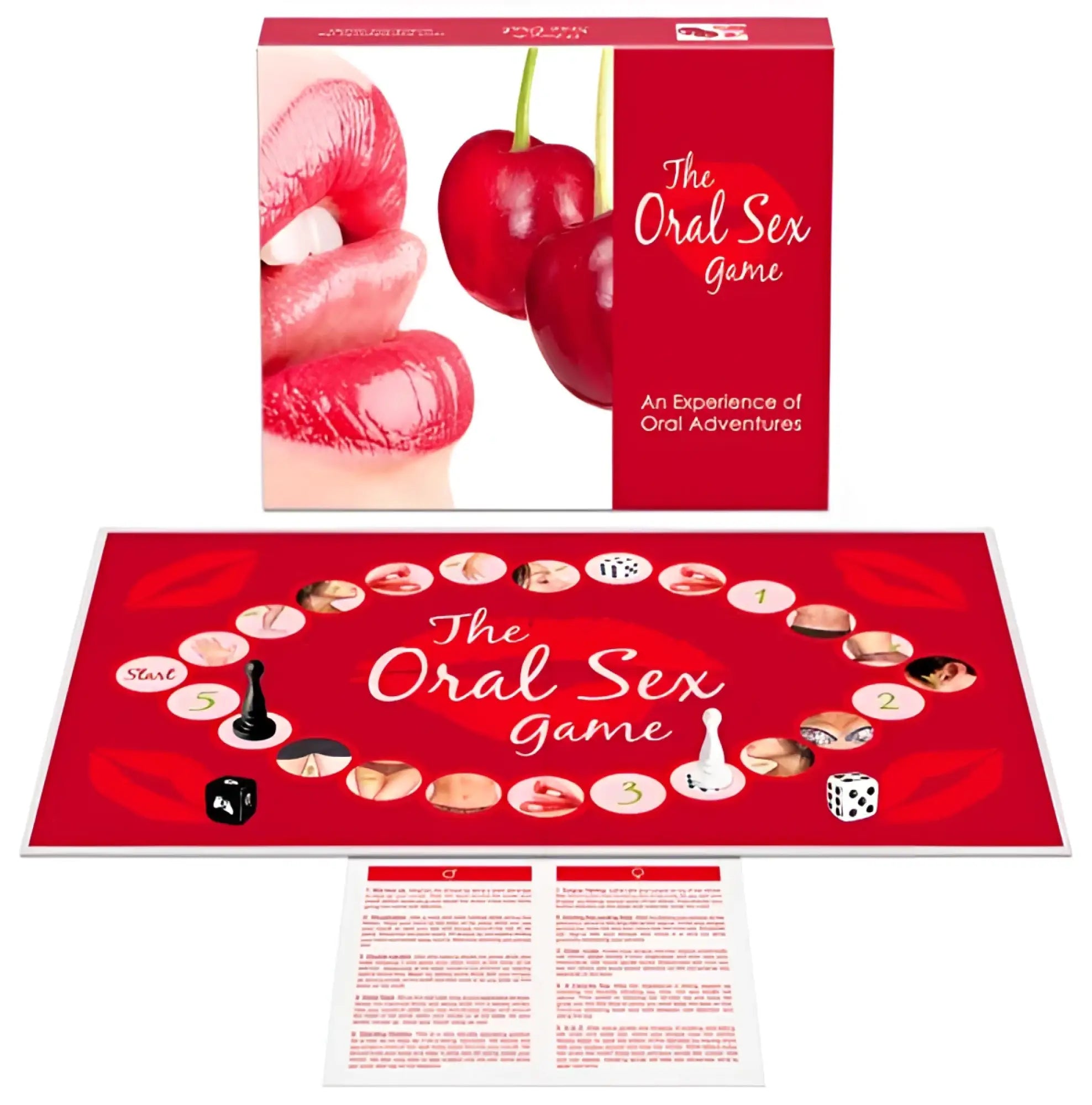 Red board game the oral sex game by kheper games featuring a circular track with cherries lips dice and pawns