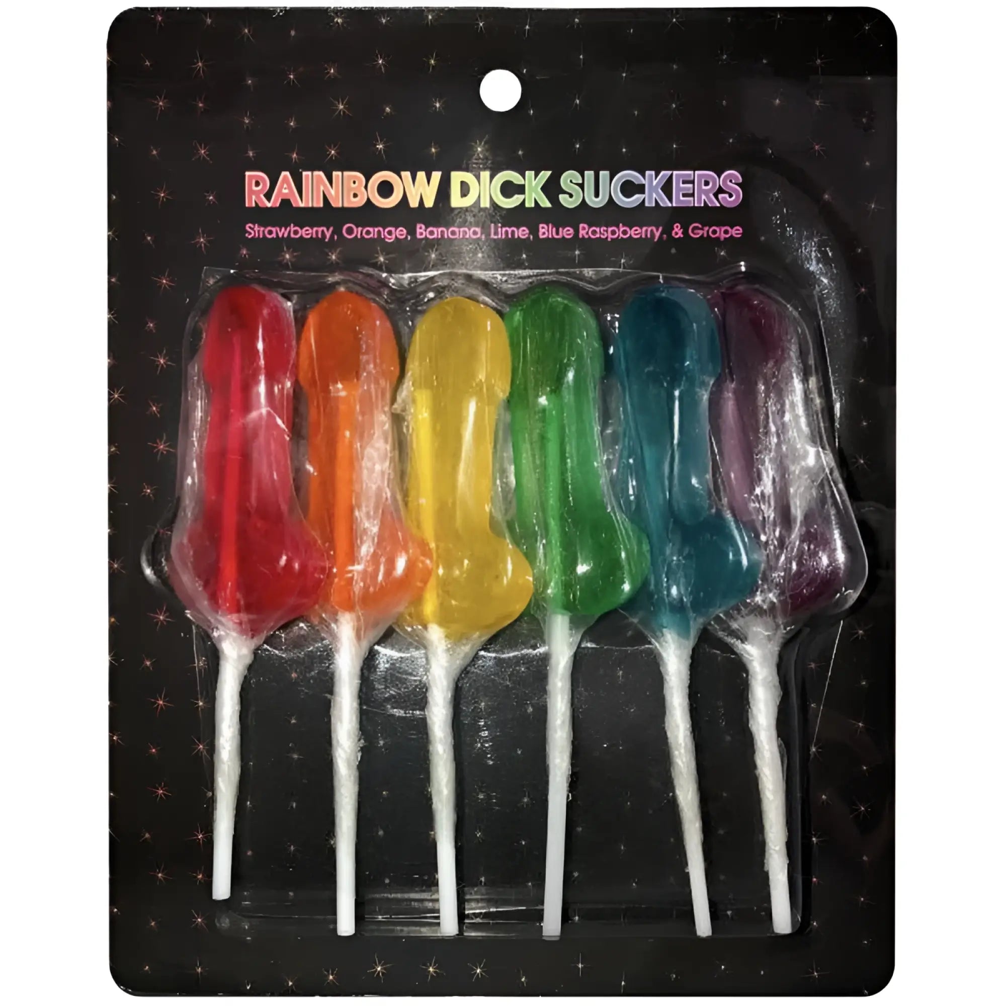 Kheper games rainbow dick suckers 6 pc rainbow-colored lollipop-shaped candy in clear plastic with white sticks