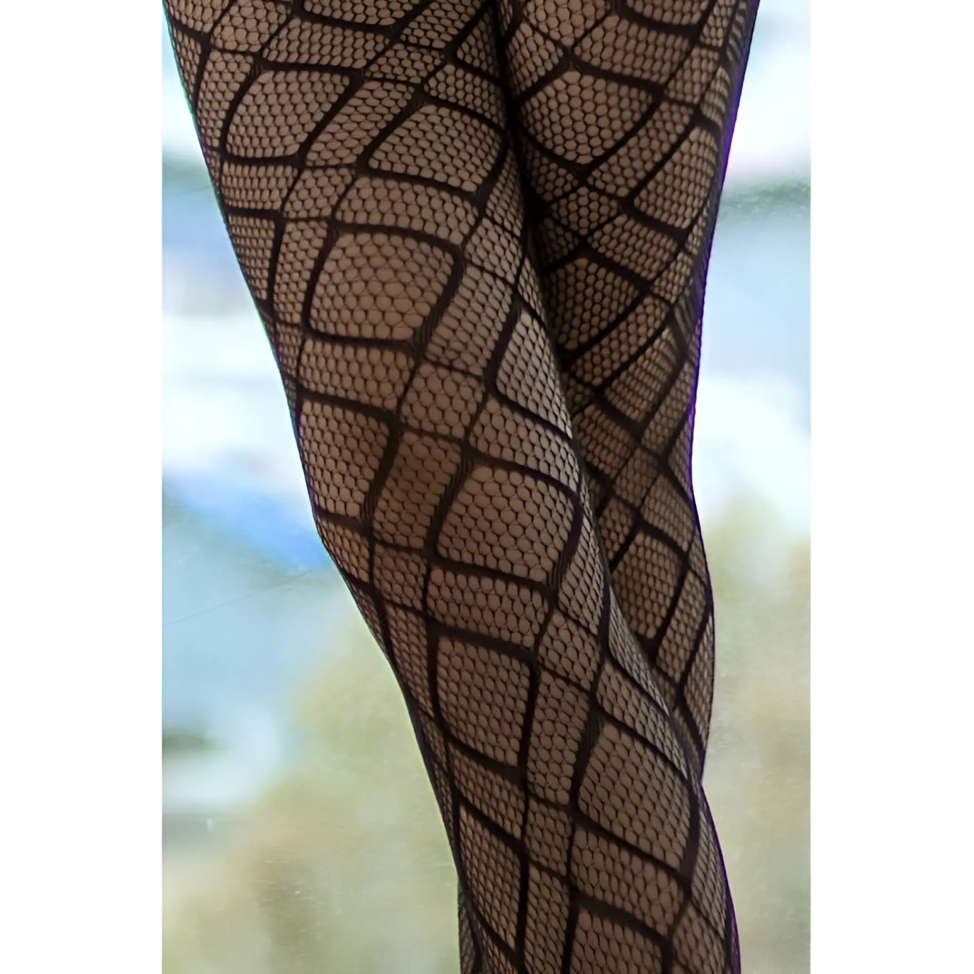 Killer legs shadowline geo black fishnet tights with geometric diamond pattern in black one size