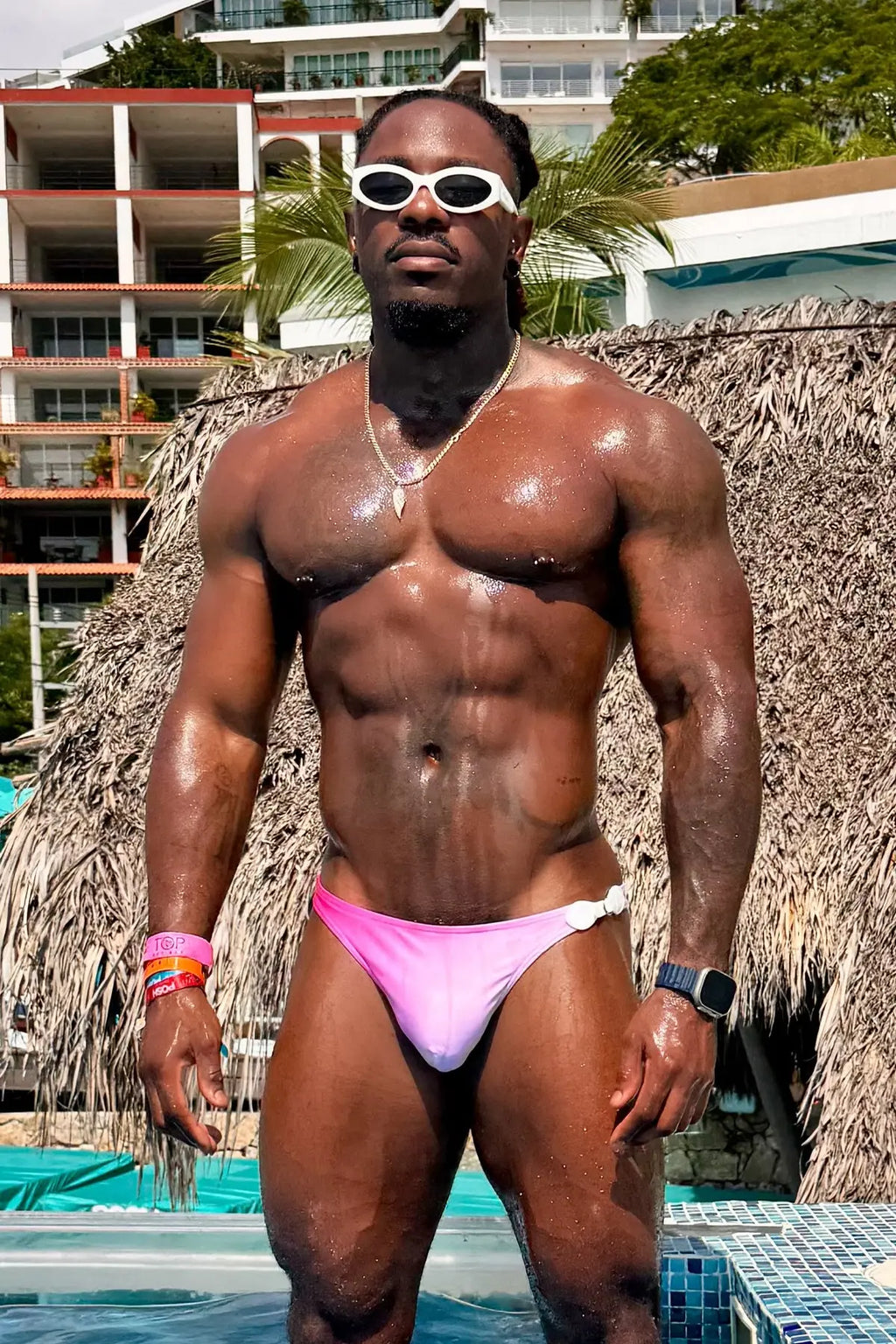 JJ Malibu Renaissance Low-Cut Swim Bikini Briefs for Men - Pink Ombre