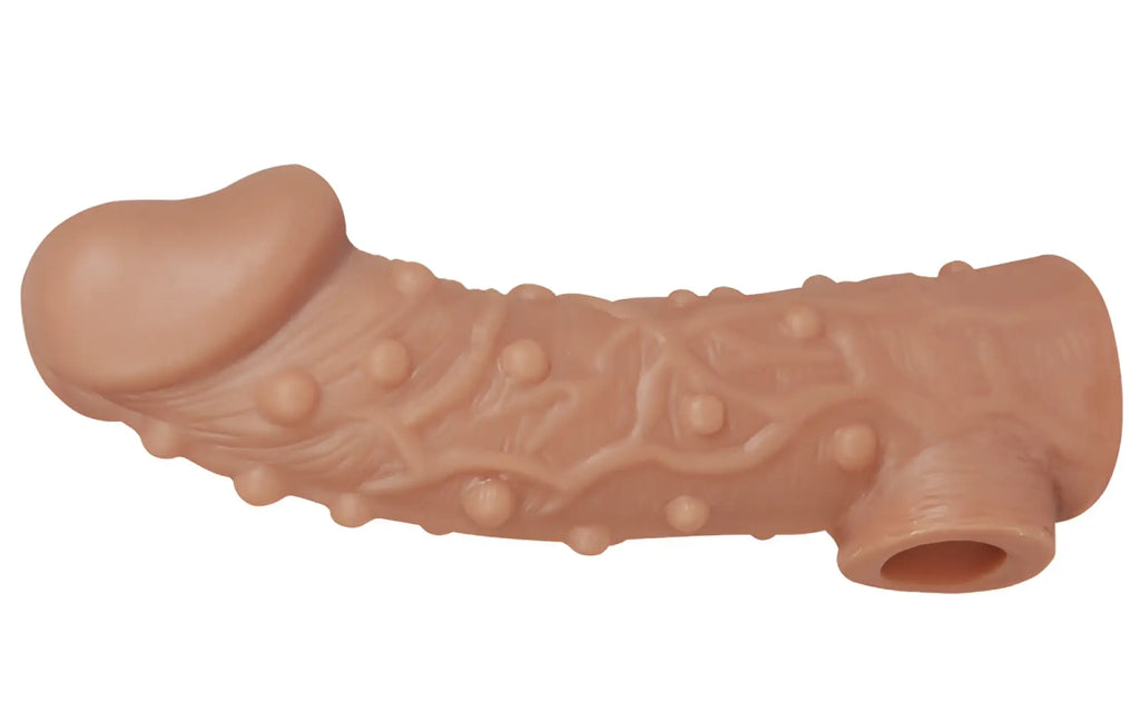 Beige silicone kokos cock sleeve 2 large with textured surface and raised bumps for enhanced stimulation