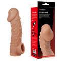 Tan silicone kokos cock sleeve 2 small with textured bumpy surface and hollow base for enhanced sensation