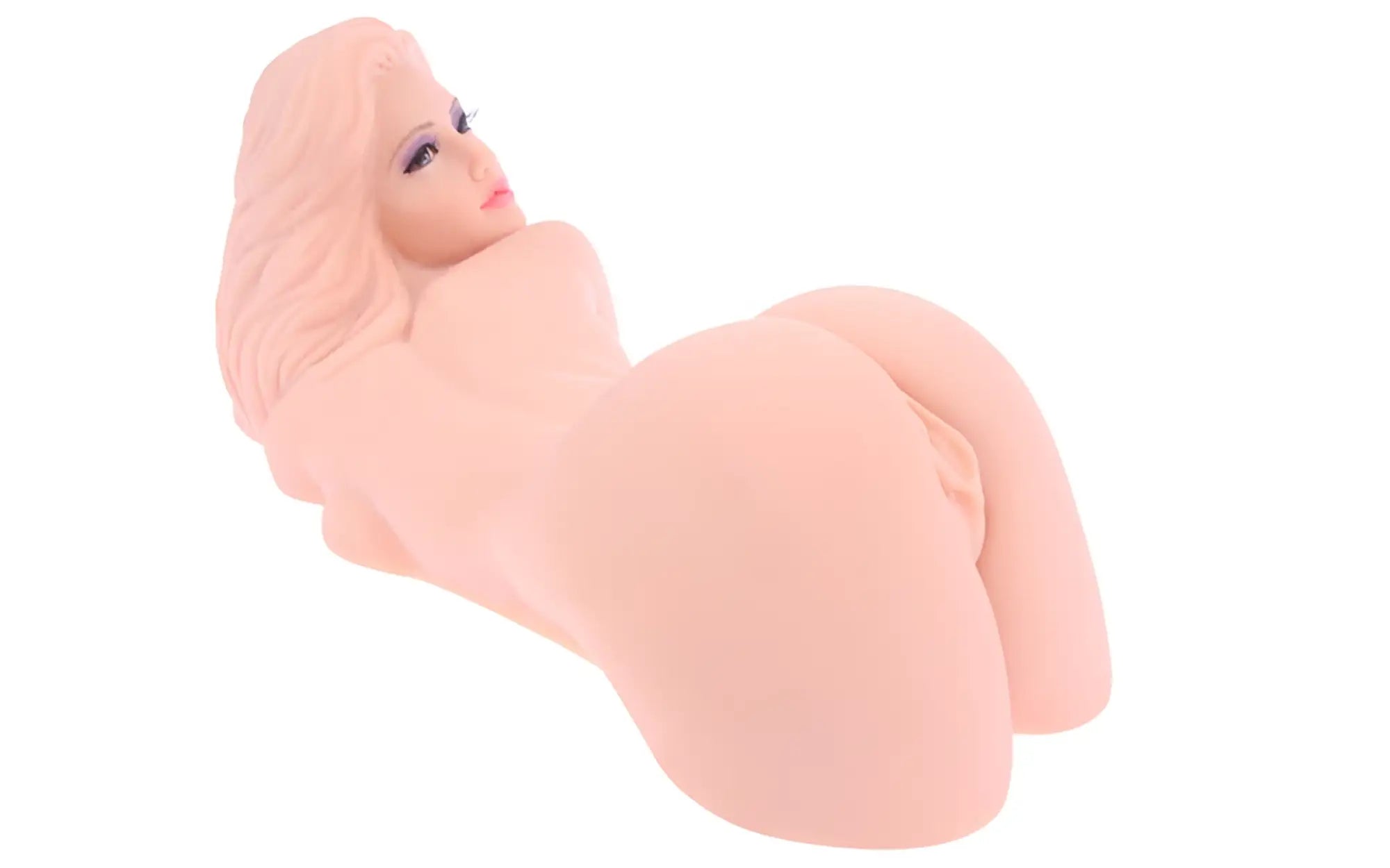 A realistic peach-toned silicone love doll with long blonde hair and detailed facial features kokos love doll real hera 1