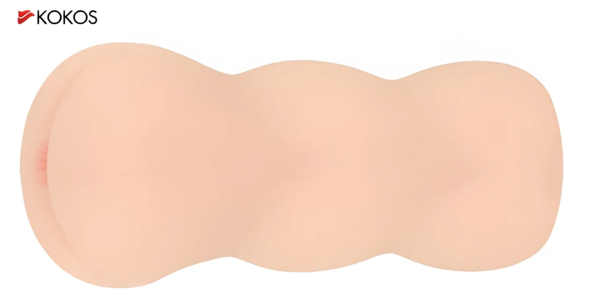 Beige silicone kokos masturbator anal with three rounded sections and a smooth lifelike texture for adult use