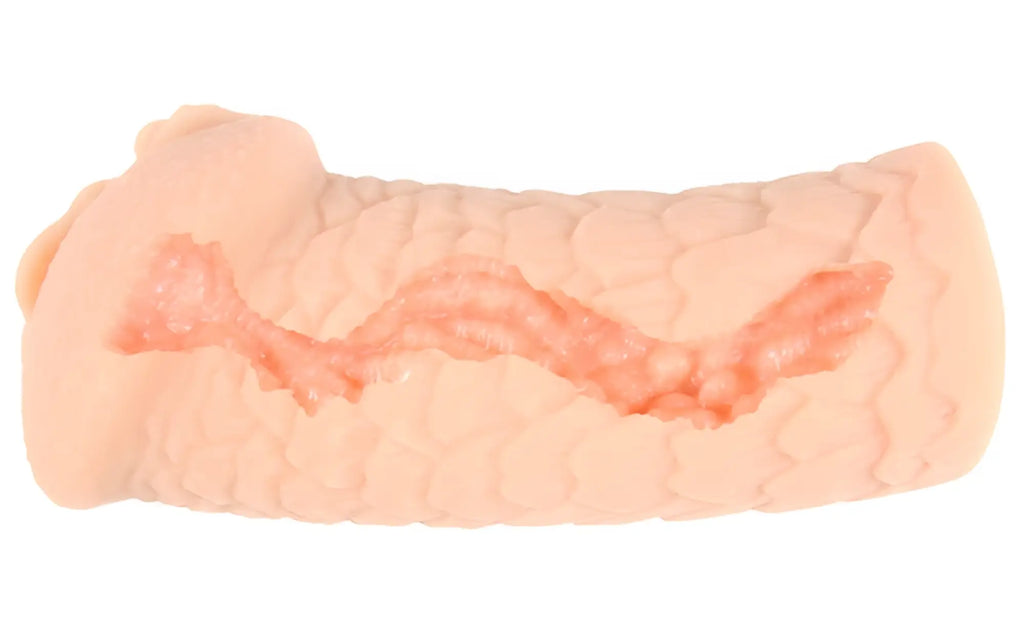Pink silicone kokos masturbator elegance 3 with textured scale-like surface and central ridge for enhanced stimulation