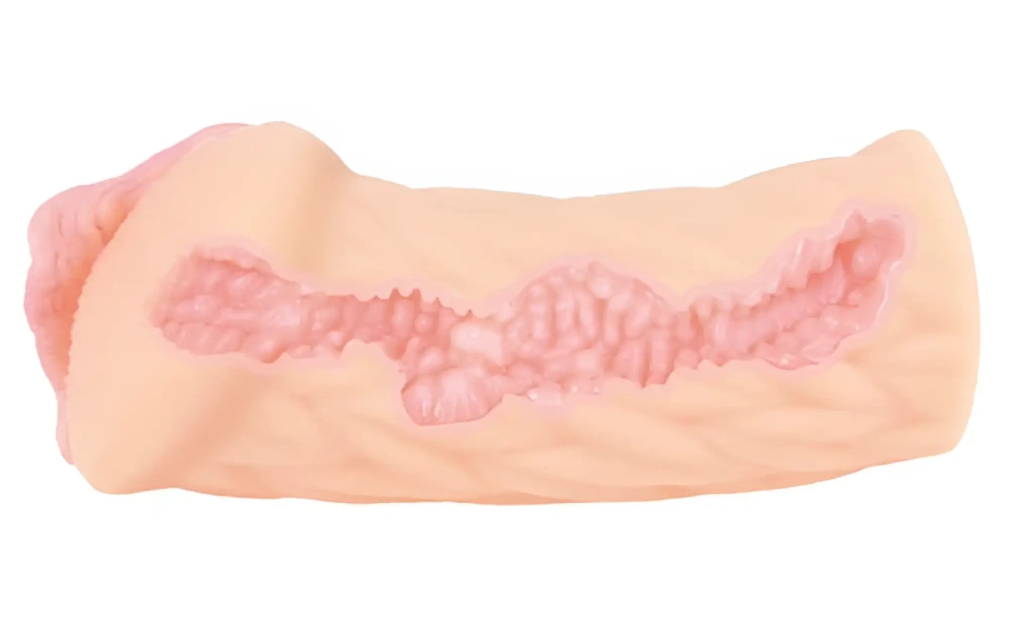 Peach-colored silicone Kokos Masturbator Elegance 5 with pink textured ridges along its center for enhanced stimulation
