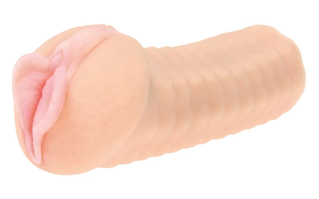 Beige silicone masturbator kokos elegance 6 with pink inner lining and ribbed texture for enhanced pleasure