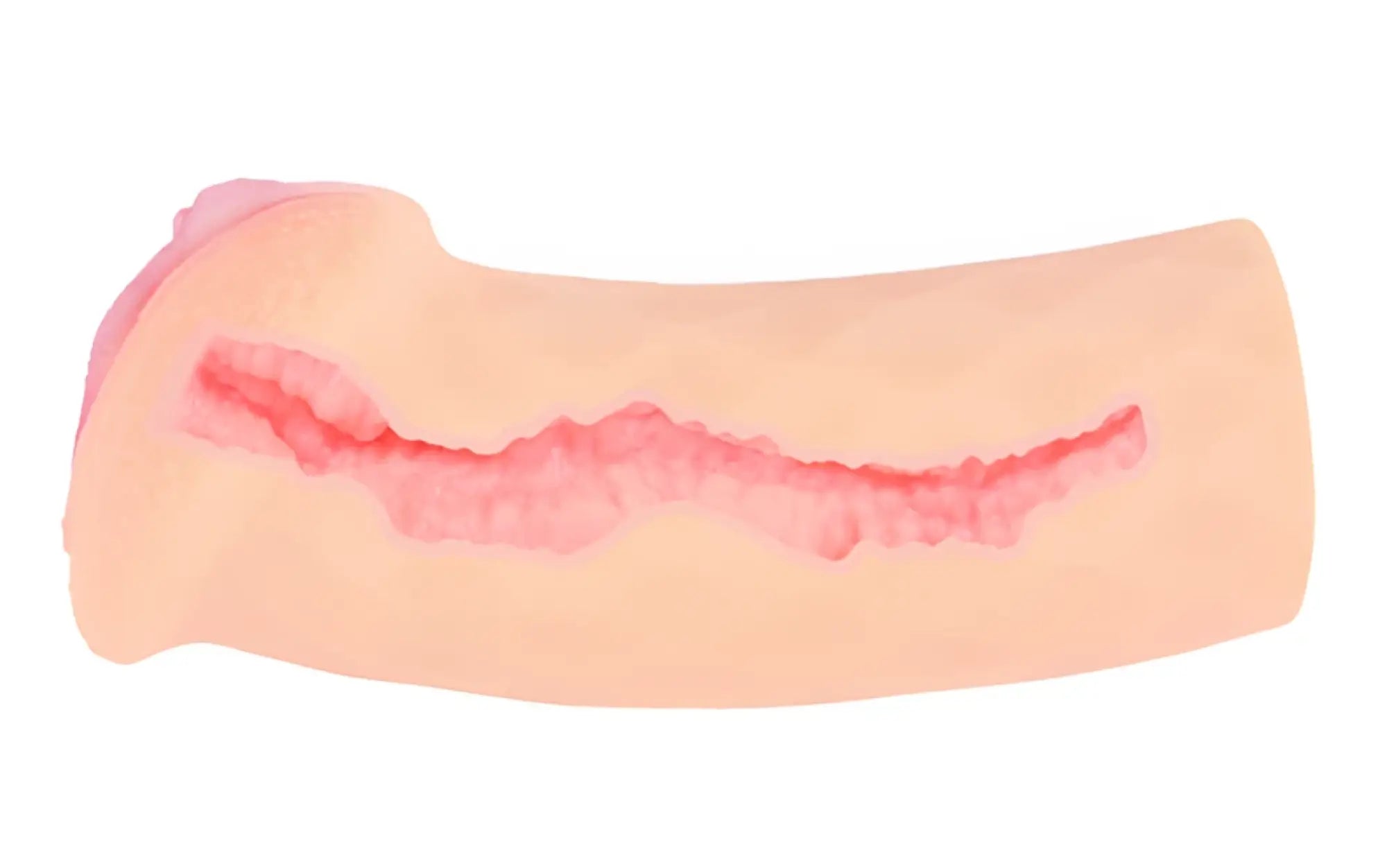 A peach-colored flesh-toned silicone masturbator with a textured pink interior lining from kokos elegance 7
