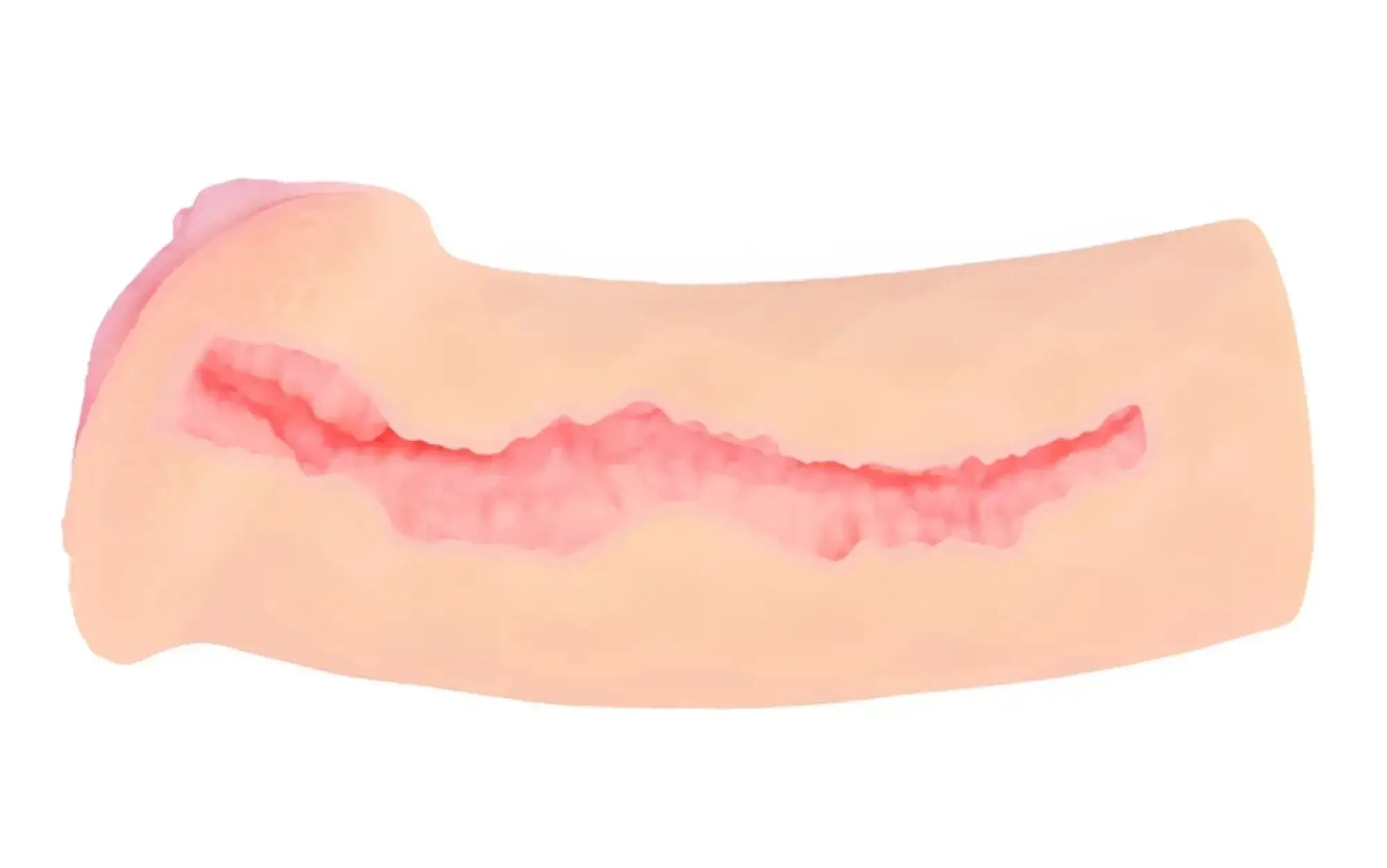 A peach-colored flesh-toned silicone masturbator with a textured pink interior lining from kokos elegance 7