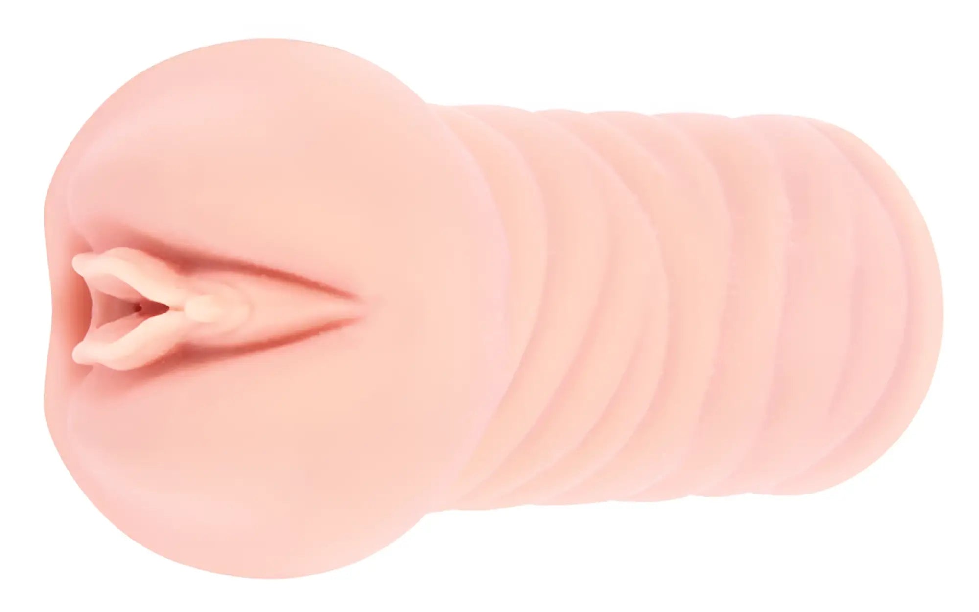 Pink silicone anal plug with textured ridges and realistic lips from kokos masturbator nymph product line