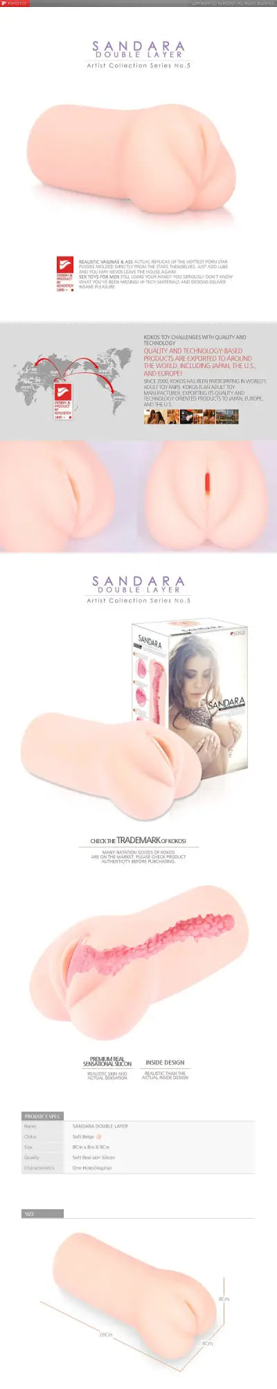 Pink silicone kokos masturbator sandara adult toy with realistic anatomical design and smooth flesh toned surface