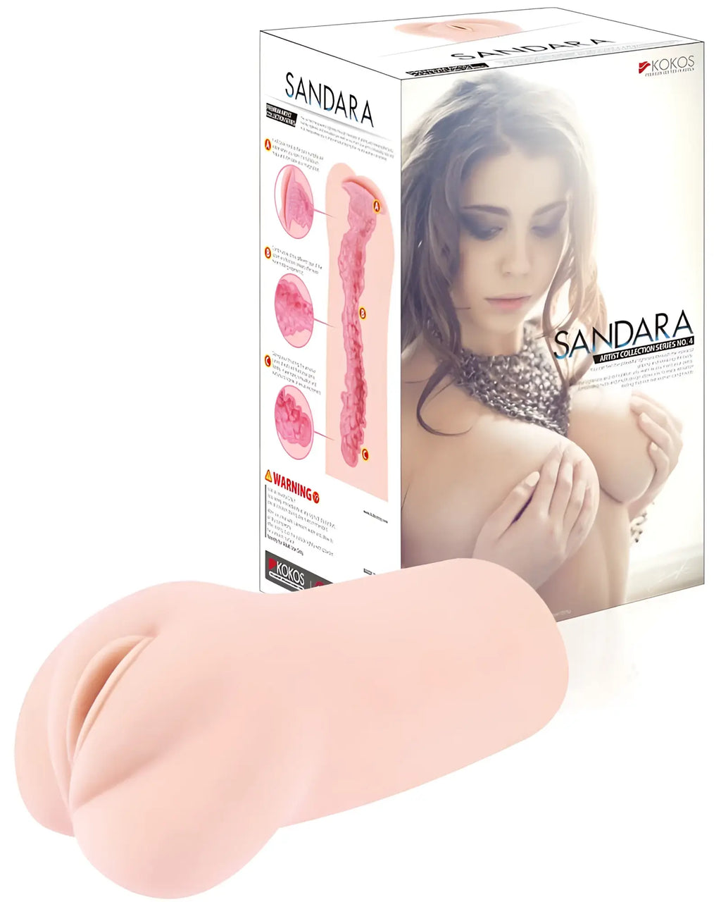 Pink silicone Kokos Masturbator Sandara adult toy with smooth flesh tone surface and dual-lobed design