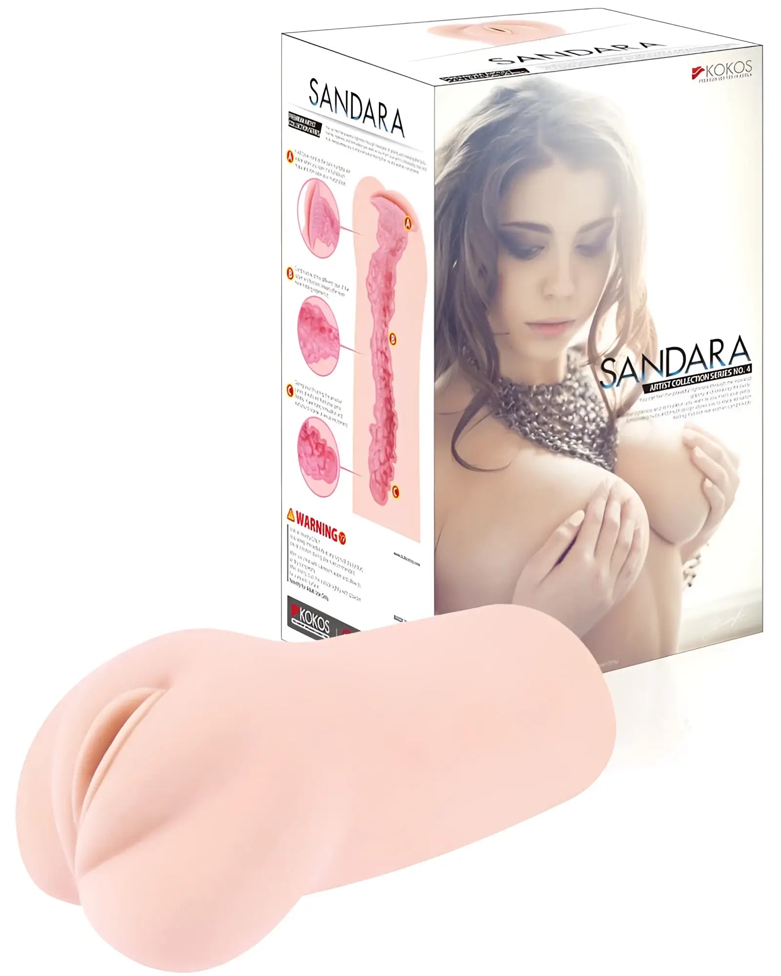 Pink silicone Kokos Masturbator Sandara adult toy with smooth flesh tone surface and dual-lobed design