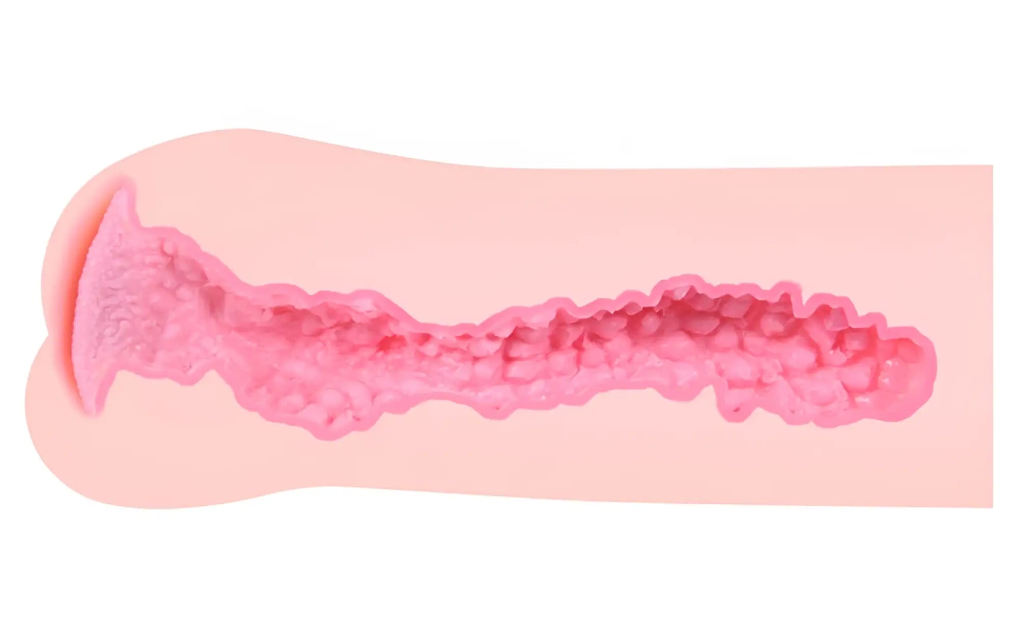 Pink silicone phallic-shaped mold with textured bumpy surface and tapered end for kokos masturbator sandara