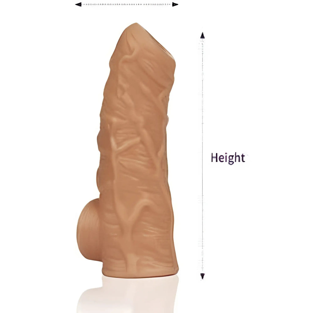 Tan-colored realistic textured silicone dildo with detailed sculpted surface and rounded base kokos nude sleeve 1 large