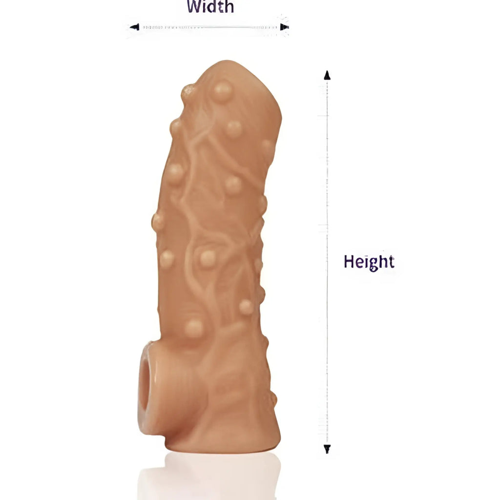 Tan-colored silicone kokos nude sleeve 2 large cock ring with textured bumpy surface and hollowed-out base