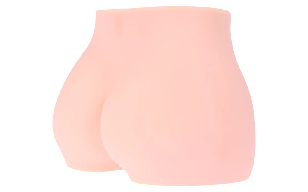 Pink silicone butt-shaped novelty item kokos real hip cherry showing the back side of the product