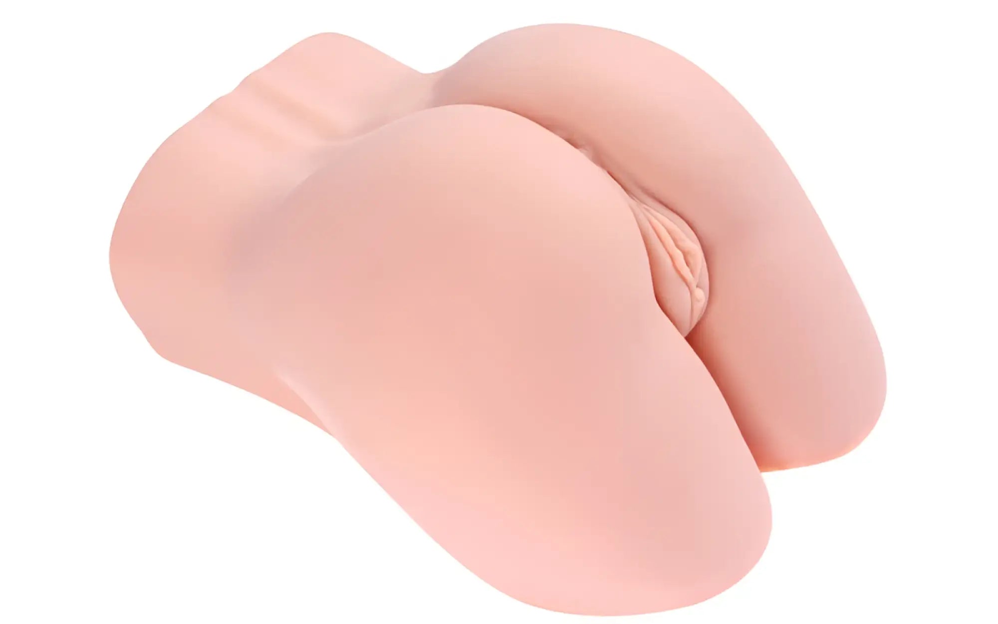 Pink silicone butt plug kokos real hip hera with realistic contours and textured surface shown from the back side