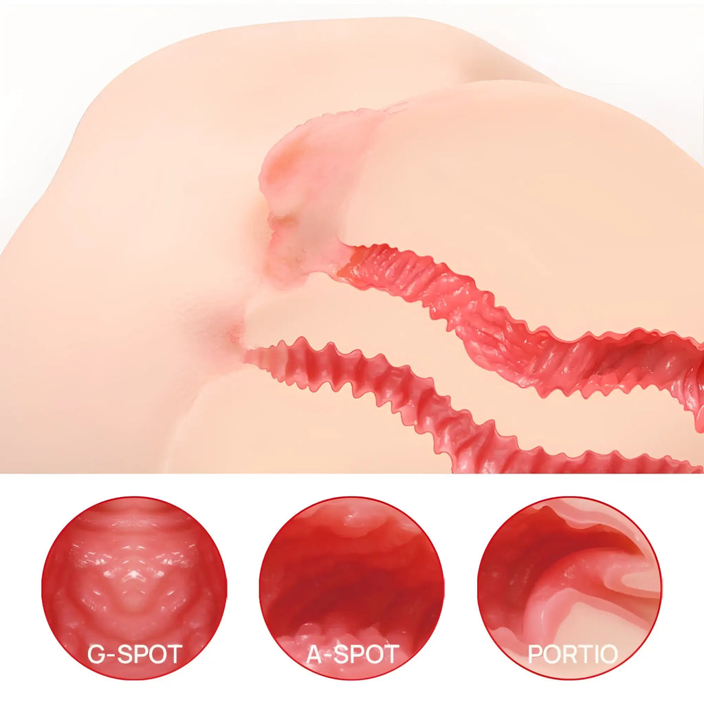 A realistic flesh-toned silicone Kokos Vanilla Onahole Edn 4 torso with textured red ridges for G-spot A-spot and Portio stimulation