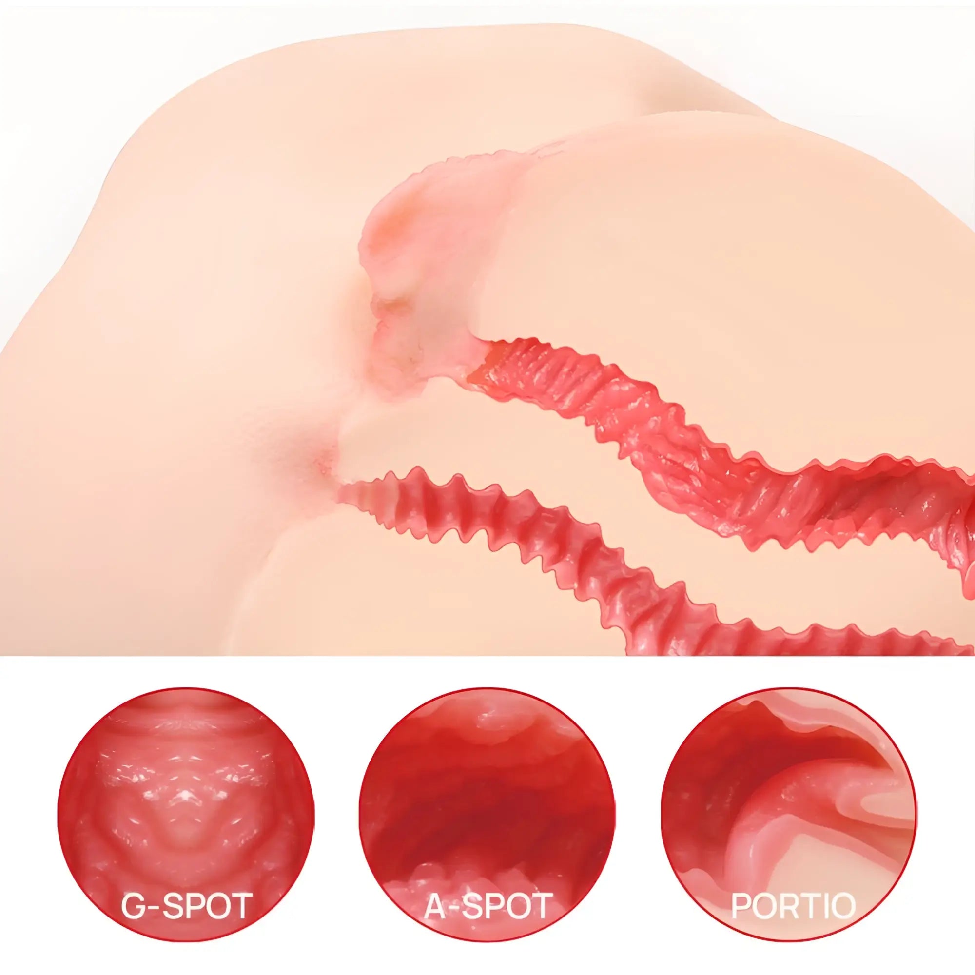 A realistic flesh-toned silicone Kokos Vanilla Onahole Edn 4 torso with textured red ridges for G-spot A-spot and Portio stimulation