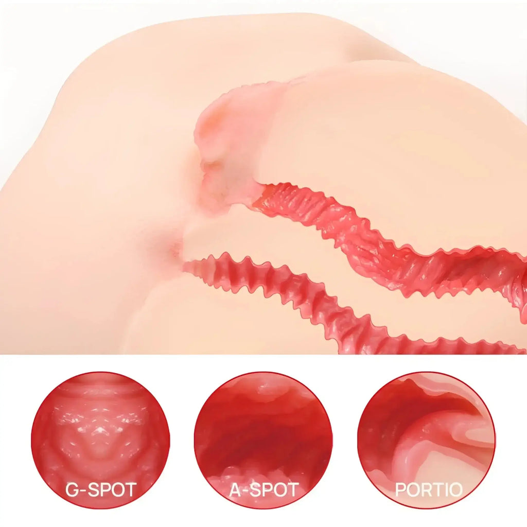 A realistic flesh-toned silicone Kokos Vanilla Onahole Edn 4 torso with textured red ridges for G-spot A-spot