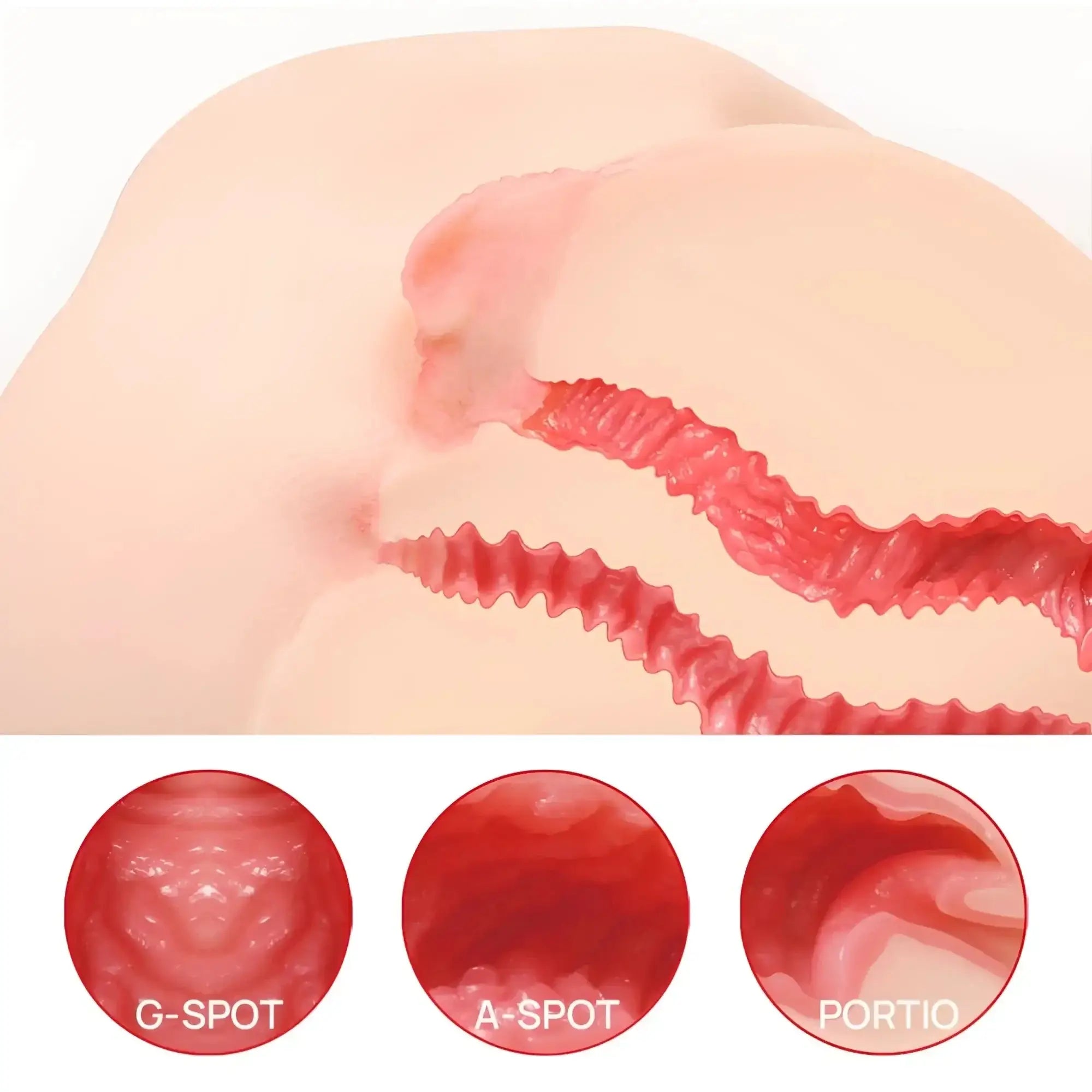 A realistic flesh-toned silicone Kokos Vanilla Onahole Edn 4 torso with textured red ridges for G-spot A-spot