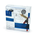 The la pump deluxe penis enlargement package features a clear glass cylinder with black cap and brass pump with gauge