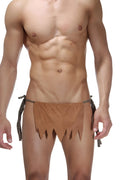 Brown fabric loincloth underwear with frayed edges and black ties lablinque caveman tie side camel xl