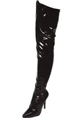 Black patent leather thigh high boot with pointed toe and 3 inch stiletto heel from Lapdance Shoes