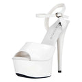 White platform high heel sandal with glossy finish ankle strap and silver buckle lapdance shoes 6 inch heel