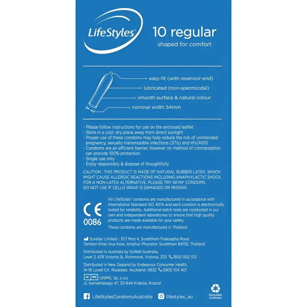 LifeStyles regular condoms 10 pack easy-fit smooth natural color with reservoir-end for reliable protection