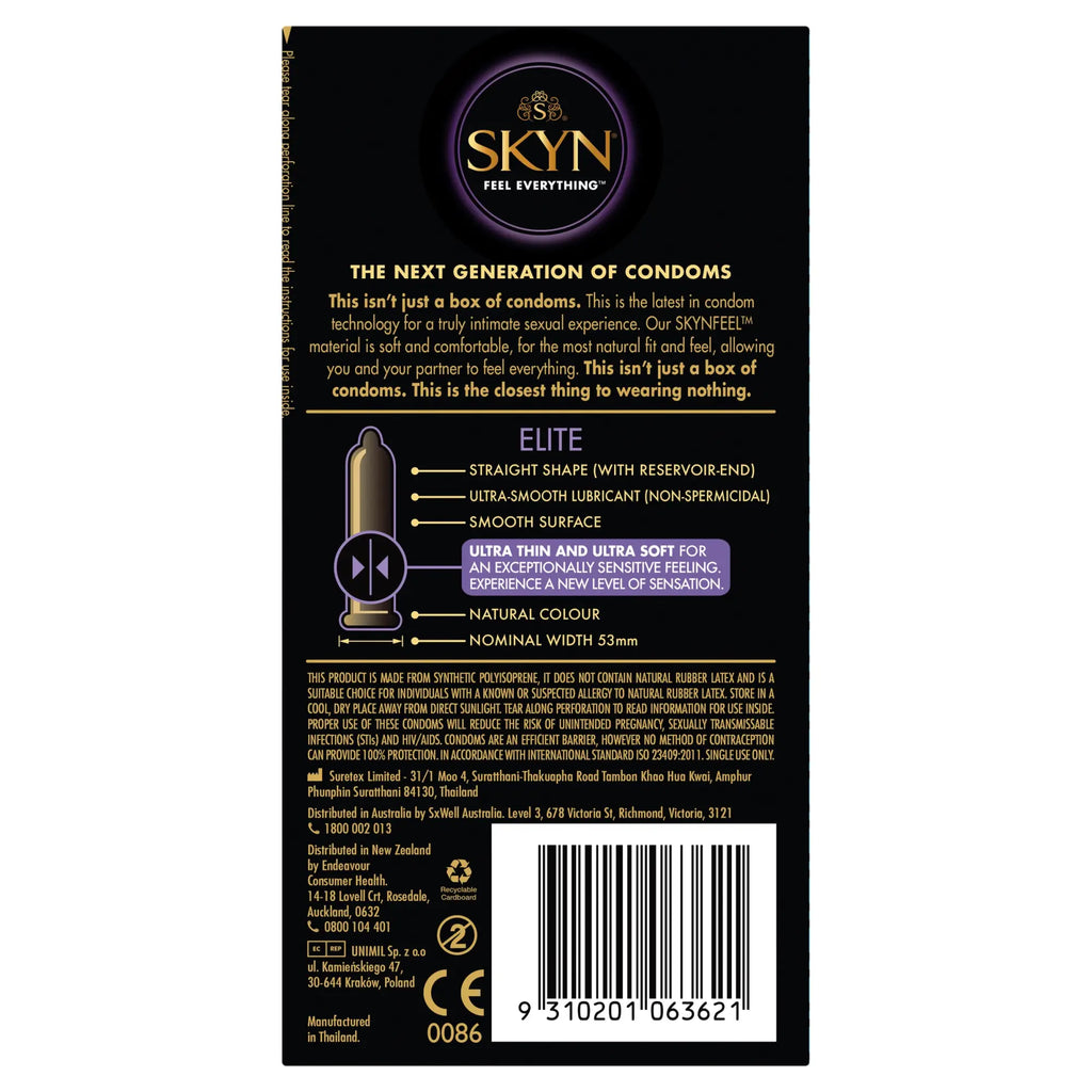 LifeStyles SKYN Elite condoms six pack featuring straight shape natural color non-spermicidal ultra-smooth lubricant