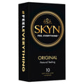Black rectangular box of LifeStyles SKYN original condoms 10 pc with gold lettering and circular brand logo