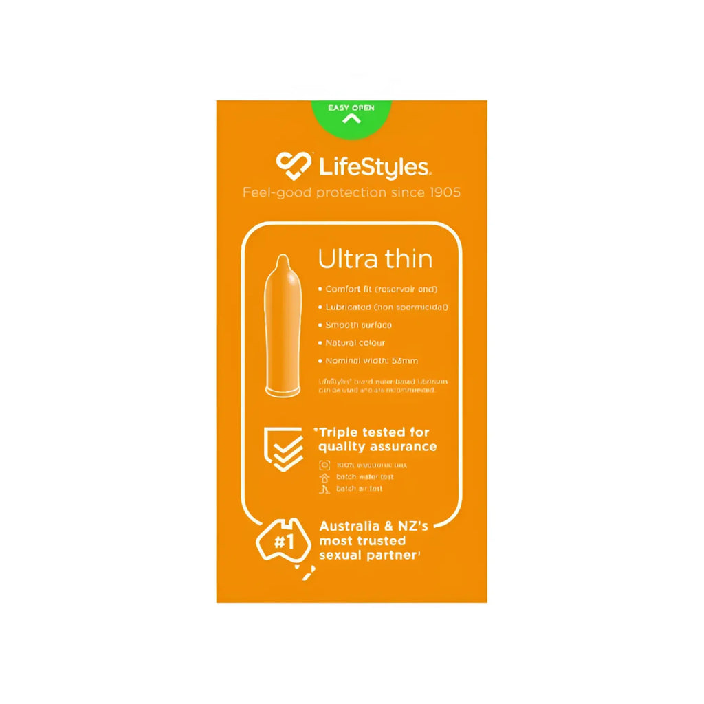 LifeStyles ultra thin condoms 20 pack in orange packaging with natural color and smooth surface design