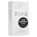 White rectangular box of LifeStyles zero 10 condoms with silver branding and black label highlighting thinnest condom