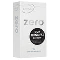 White rectangular box of LifeStyles zero 10 condoms with silver branding and black label highlighting thinnest condom