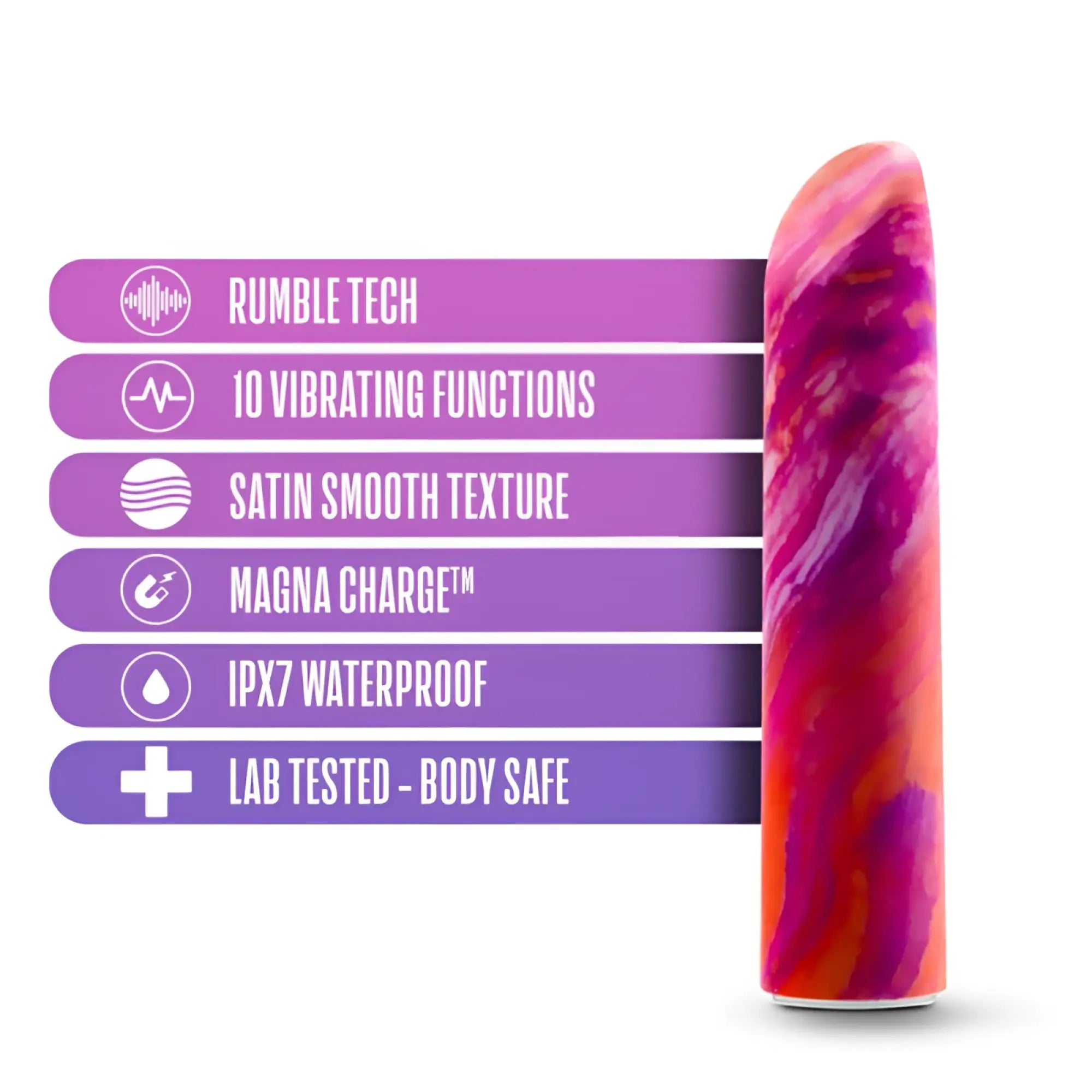 A sleek tapered adult toy limited addiction fiery power vibe coral with vibrant pink and orange marbled finish