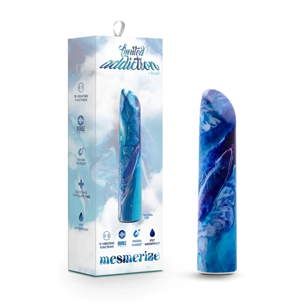 Limited addiction mesmerize power vibe azure a sleek blue and purple marbled toy with a smooth curved design