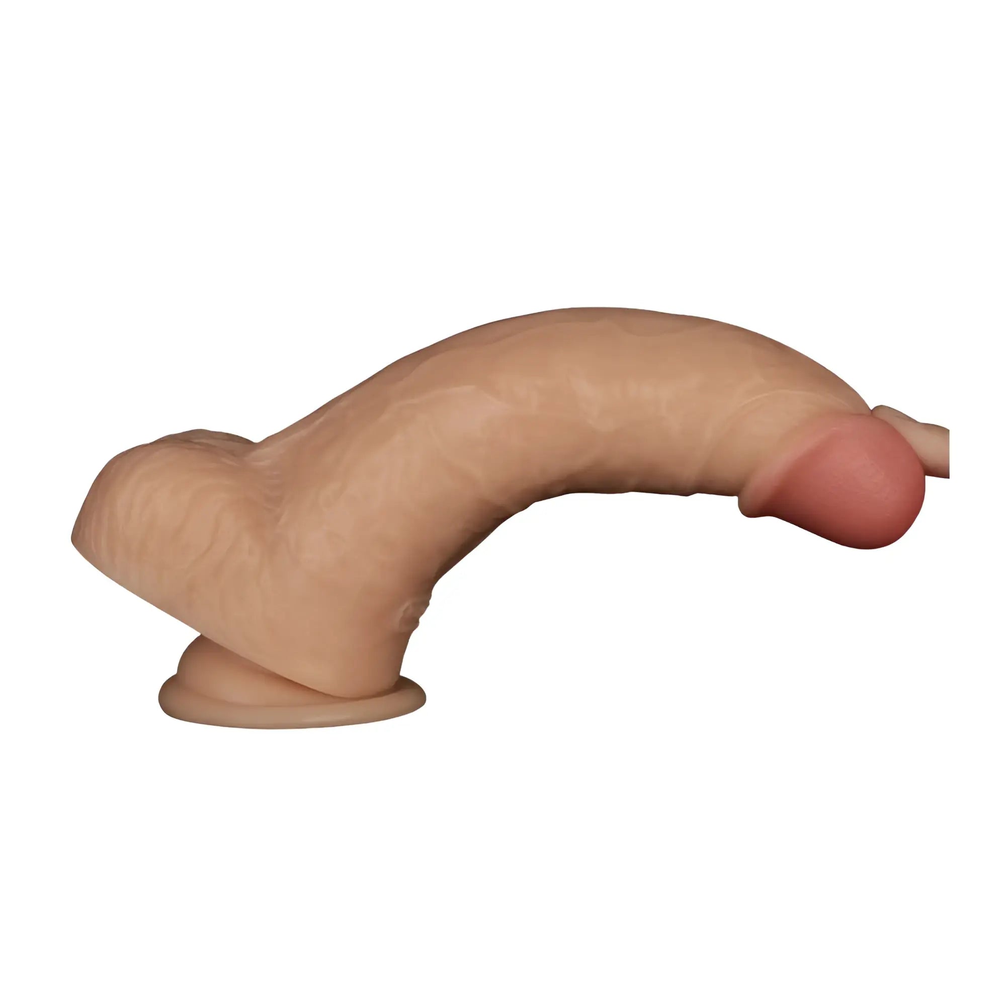 Beige silicone phallus-shaped dildo with rounded head and base lovetoy 9in vibrating usb power basics cock