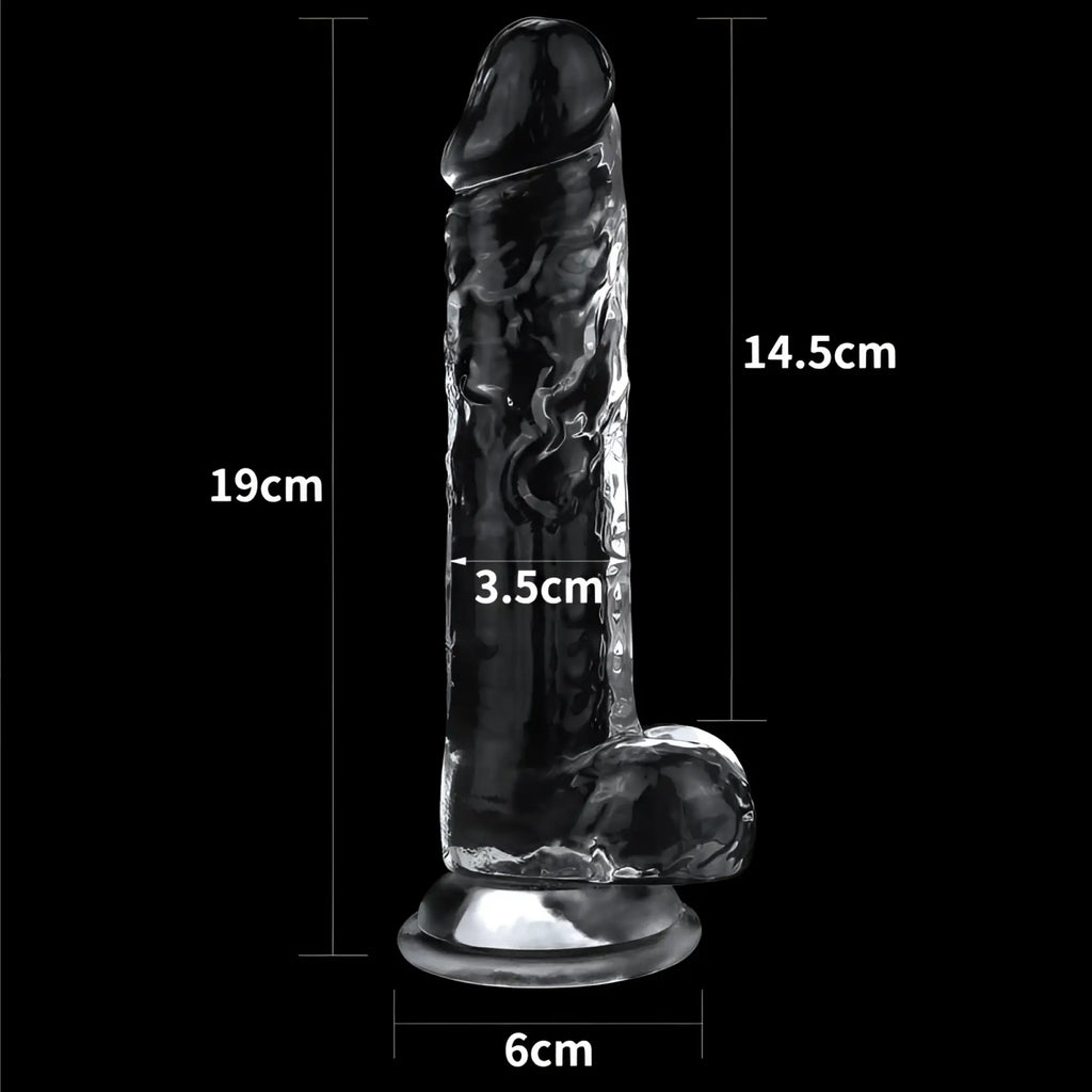 Lovetoy clear dildo 7.5in transparent glass dildo with textured surface blackened head and base 19cm tall