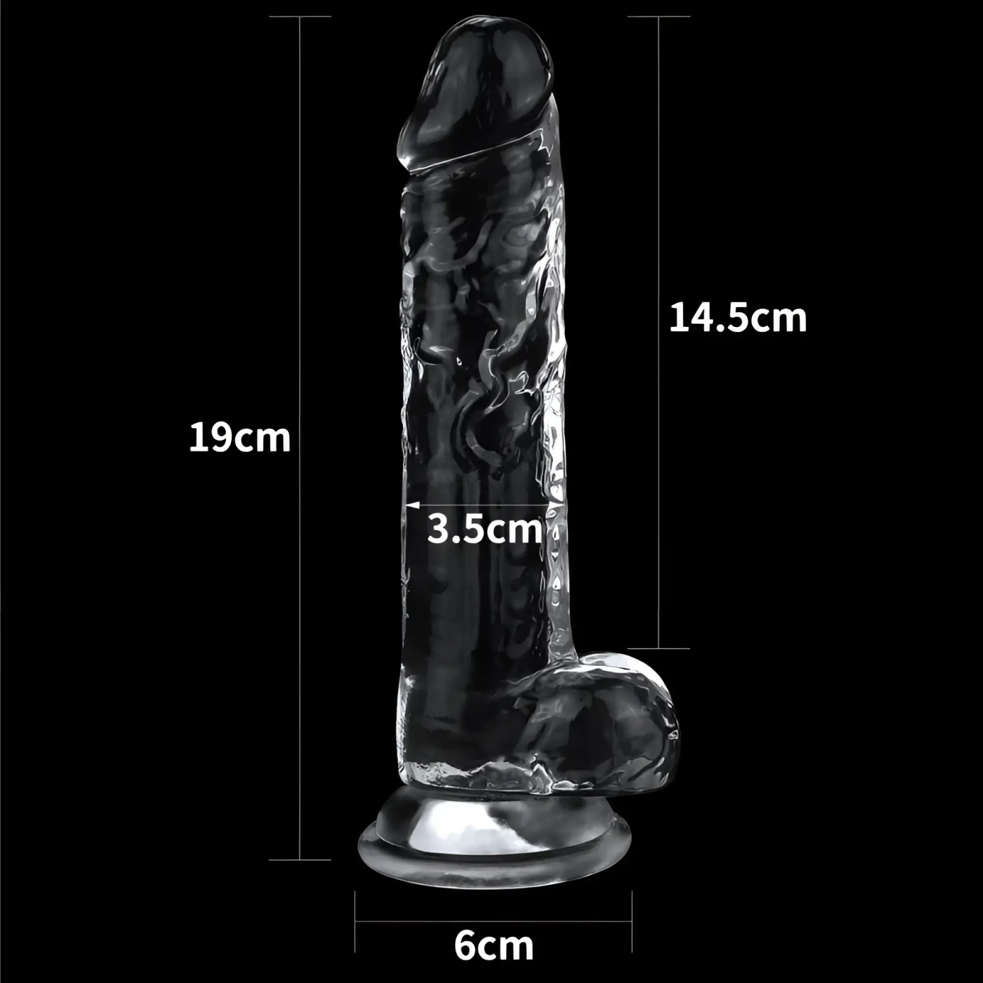 Lovetoy clear dildo 7.5in transparent glass dildo with textured surface blackened head and base 19cm tall